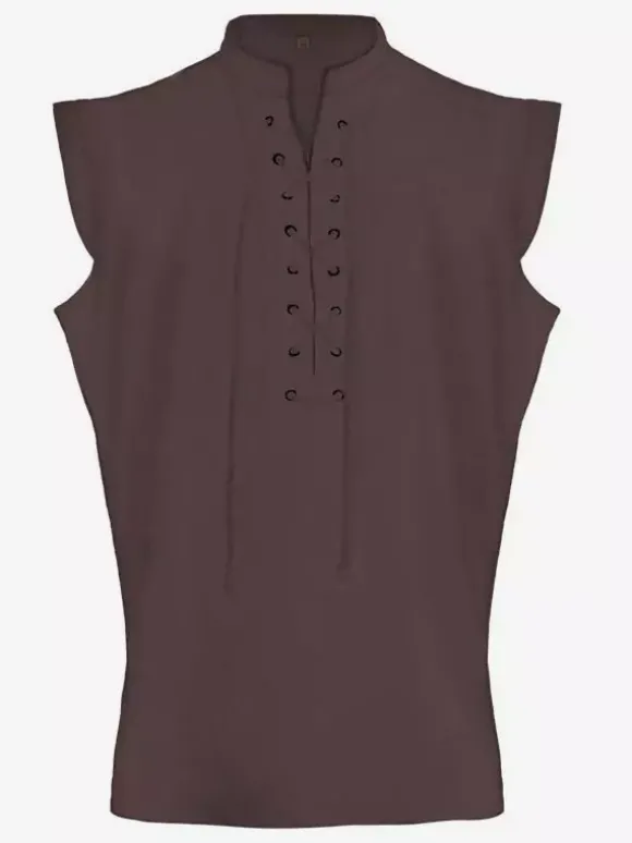 Top Vintage noir Vintage à lacets sans manches Polyester Polyester Fiber gilet rétro Costumes pour homme Bourgogne