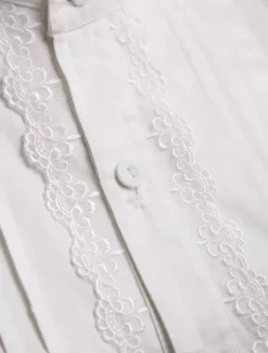 Toussaint Cospaly Costume Lolita blanc Blouse manches longues col haut volants en coton avec dentelle Déguisements Halloween