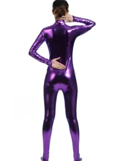 Toussaint Cosplay Costume Zentaï métallique brillant violet foncé Déguisements Halloween