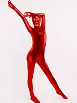 Toussaint Cosplay Costume Collant de catwoman de corps complet rouge d'éclaté métallique Déguisements Halloween
