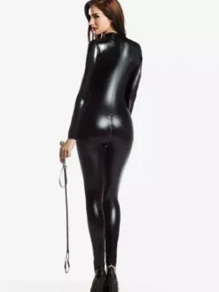 Toussaint Cosplay Costume Zentai noir Sexy métallique brillant pour les femmes Déguisements Halloween