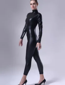 Toussaint Cosplay Costume de zentai noir métallisé sans gants Déguisements Halloween