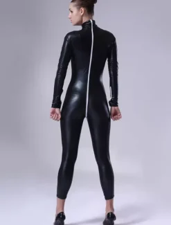 Toussaint Cosplay Costume de zentai noir métallisé sans gants Déguisements Halloween