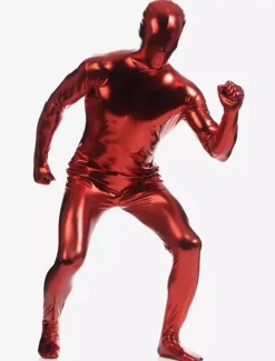 Toussaint Cosplay Costume Zentaï métallique brillant rouge foncé Déguisements Halloween
