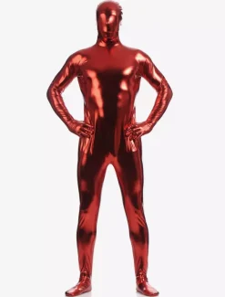 Toussaint Cosplay Costume Zentaï métallique brillant rouge foncé Déguisements Halloween