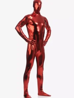 Toussaint Cosplay Costume Zentaï métallique brillant rouge foncé Déguisements Halloween