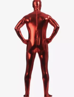Toussaint Cosplay Costume Zentaï métallique brillant rouge foncé Déguisements Halloween
