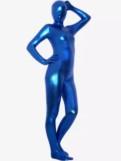 Toussaint Cosplay Costume de zentai unicolore métallisé brillant bleu Déguisements Halloween