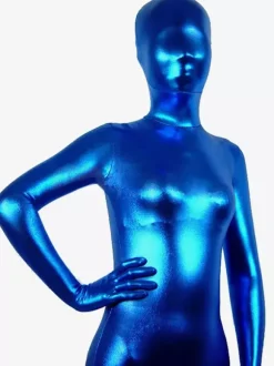 Toussaint Cosplay Costume de zentai unicolore métallisé brillant bleu Déguisements Halloween