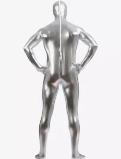 Toussaint Cosplay Costume Sexy Zentaï Métallique Brillant Argent Déguisements Halloween