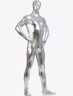 Toussaint Cosplay Costume Sexy Zentaï Métallique Brillant Argent Déguisements Halloween