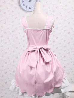 Toussaint Cosplay Lolita Jupe rose blanche douce encoton Lace Up volants couches arcs Déguisements Halloween