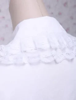 Toussaint Cosplay Lolita Chemisier blanc doux blouse manches courtes Turn-down garniture de dentelle Déguisements Halloween