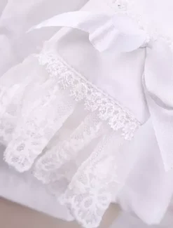 Toussaint Cosplay Lolita Blouse blanche manches longues en coton avec dentelle garniture Turn-down col Black Bow Déguisements Halloween