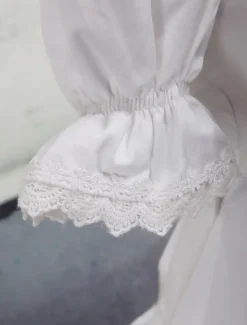 Toussaint Cospaly Costume Lolita blanc Blouse manches courtes encolure bretelles garniture volants en coton avec dentelle Déguisements Halloween