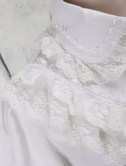 Toussaint Cospaly Costume Lolita blanc Blouse manches longues garniture Turn-down col volants en coton avec dentellegarniture Turn-down col volants Déguisements Halloween