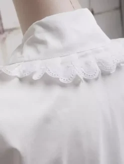 Toussaint Cospaly Costume Lolita blanc Blouse manches longues volants dentelle garniture Turn-down col en coton avec dentelle Déguisements Halloween