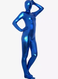 Toussaint Cosplay Costume de zentai unisexe intégral bleu d'éclat Métallique Déguisements Halloween