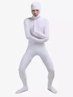Toussaint Cosplay Costume de zentai blanc en lycra spandex face ouverte Déguisements Halloween