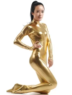 Toussaint Cosplay Costume Zentaï métallique brillant jaune Déguisements Halloween