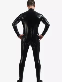 Toussaint Cosplay Costume Zentaï métallique brillant noir Déguisements Halloween