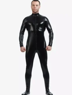 Toussaint Cosplay Costume Zentaï métallique brillant noir Déguisements Halloween