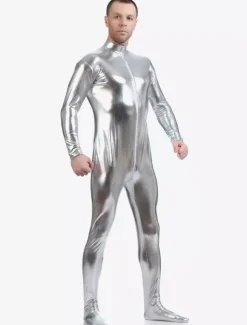 Toussaint Cosplay Costume Zentaï métallique brillant argent Déguisements Halloween