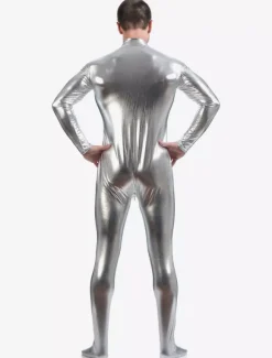 Toussaint Cosplay Costume Zentaï métallique brillant argent Déguisements Halloween