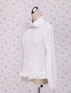 Toussaint Cosplay Lolita Blouse blanche manches longues taille ceinture Ruffles garniture Déguisements Halloween