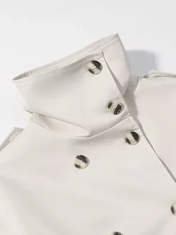 Trench-coat à col cheminée pour femme - Manteau crème croisé à épaules tombantes et ceinture - Vêtements d'extérieur printemps 2026 parfaits pour le bureau et le dîner