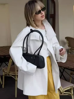 Trench-coat ample mi-long à revers croisé pour femme