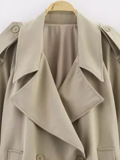 Trench-coat court pour femme - Coupe-vent court kaki chic à ceinture croisée - Vêtements d'extérieur décontractés pour le printemps et le bureau 2026