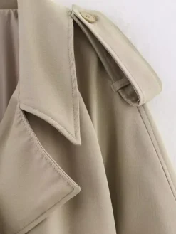 Trench-coat court pour femme - Coupe-vent court kaki chic à ceinture croisée - Vêtements d'extérieur décontractés pour le printemps et le bureau 2026