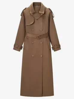 Trench-coat en faux daim pour femme - Veste maxi rétro croisée ceinturée - Style printemps-été 2026