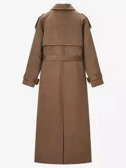 Trench-coat en faux daim pour femme - Veste maxi rétro croisée ceinturée - Style printemps-été 2026