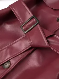 Trench-coat en similicuir pour femme - Veste maxi ceinturée à simple boutonnage - Vêtements d'extérieur chics pour le printemps 2026
