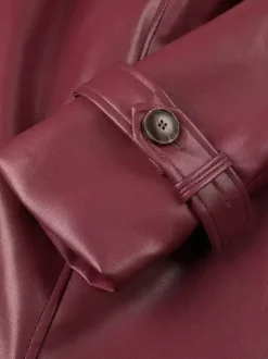 Trench-coat en similicuir pour femme - Veste maxi ceinturée à simple boutonnage - Vêtements d'extérieur chics pour le printemps 2026