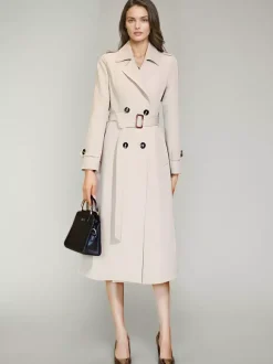 Trench-Coat Veste Femme Boutons Décontracté Col Rabattu Manches Longues Lacets En Polyester