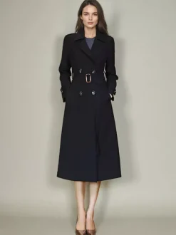 Trench-Coat Veste Femme Boutons Décontracté Col Rabattu Manches Longues Lacets En Polyester