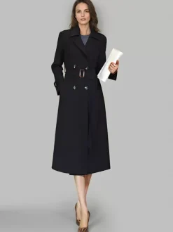 Trench-Coat Veste Femme Boutons Décontracté Col Rabattu Manches Longues Lacets En Polyester