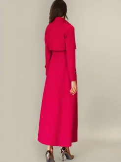 Trench-Coat Veste Longue Femme En Polyester Chic Col Rabattu Boutons Manches Longues Rouge