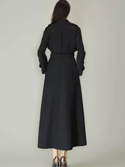 Trench-Coat Veste Longue Femme En Polyester Chic Col Rabattu Boutons Manches Longues Rouge