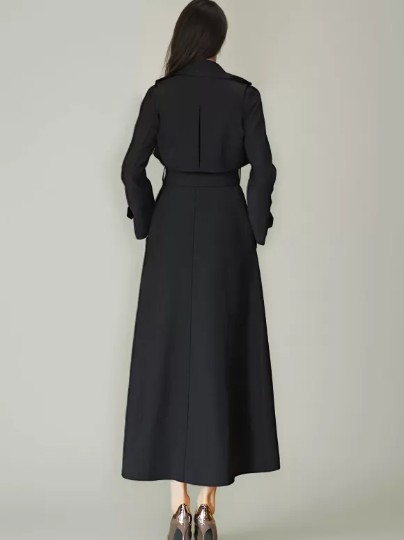 Trench-Coat Veste Longue Femme En Polyester Chic Col Rabattu Boutons Manches Longues Rouge