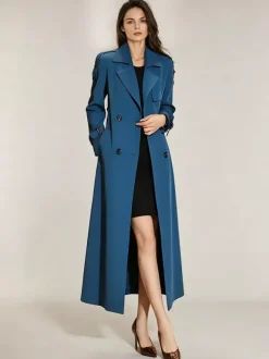 Trench-Coat Veste Longue Femme Moderne Polyester Col Rabattu Boutons Manches Longues