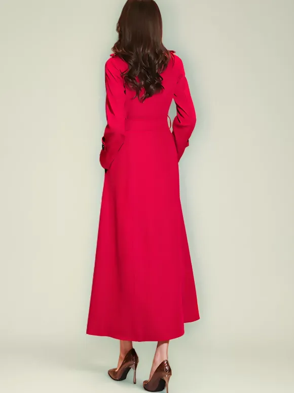 Trench-Coat Veste Longue Femme En Polyester Décontracté Col Rabattu Boutons Manches Longues