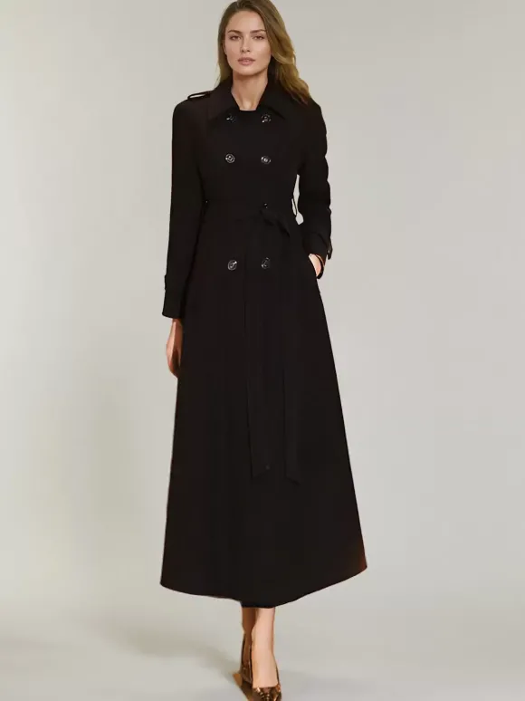 Trench-Coat Veste Longue Femme En Polyester Décontracté Col Rabattu Boutons Manches Longues