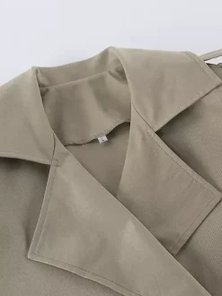 Trench-coat court kaki à ceinture pour femme - Veste croisée chic - Collection printemps 2026