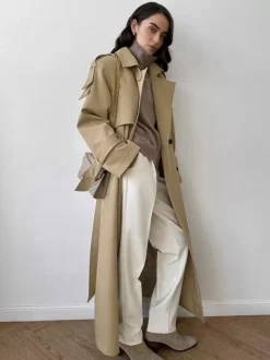 Trench-coat croisé pour femme - Manteau long classique ceinturé - Vêtement d'extérieur chic et printanier pour le bureau et le dîner (collection printemps 2026)