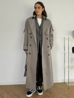Trench-coat croisé pour femme - Manteau long classique ceinturé - Vêtement d'extérieur chic et printanier pour le bureau et le dîner (collection printemps 2026)
