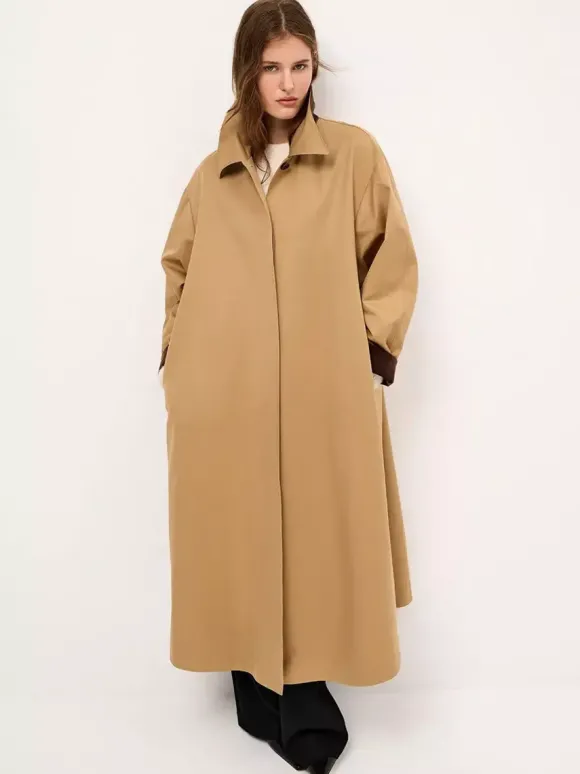 Trench-coat long classique pour femme - Kaki minimaliste coupe décontractée boutonnage simple - Vêtements d'extérieur printemps 2026 parfaits pour le bureau et le dîner